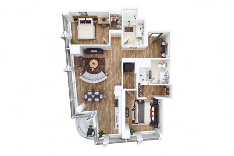 Floor plan for 2 beds, 2 baths, 1032 sqft